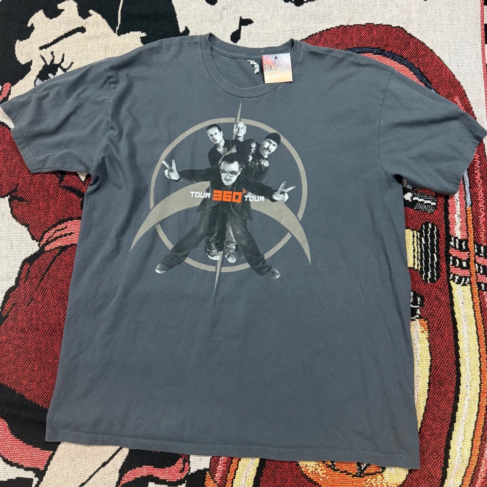 U2 360 Tour 2009 Concert T-Shirt Mens XL Gray Double Sided Graphic Band Tee